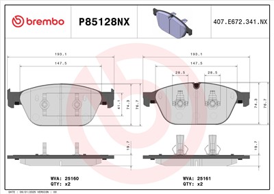 BREMBO P85128NX Číslo výrobce: 25160. EAN: 8020584130698.