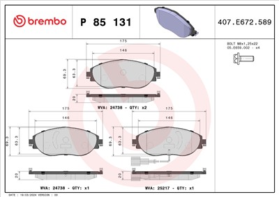 BREMBO P 85 131 Číslo výrobce: 24738. EAN: 8020584109625.