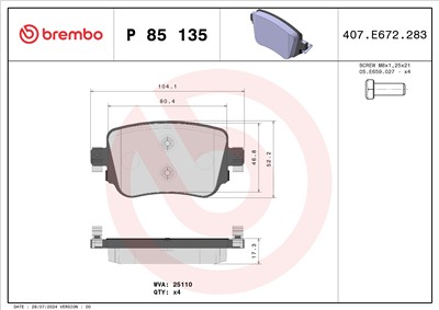 BREMBO P 85 135 Číslo výrobce: 25110. EAN: 8020584110867.