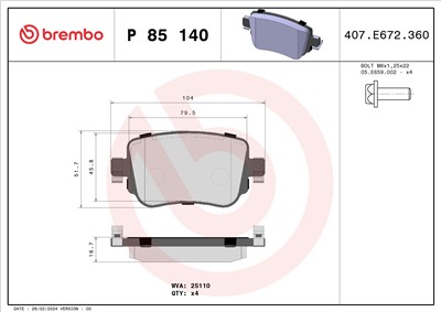 BREMBO P 85 140 Číslo výrobce: 25110. EAN: 8020584112687.