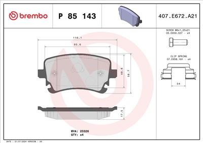 BREMBO P 85 143 Číslo výrobce: 23326. EAN: 8020584080122.