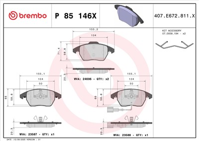 BREMBO P 85 146X Číslo výrobce: 23587. EAN: 8020584069462.