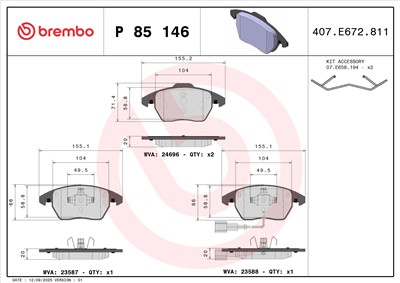 BREMBO P 85 146 Číslo výrobce: 23587. EAN: 8020584081242.