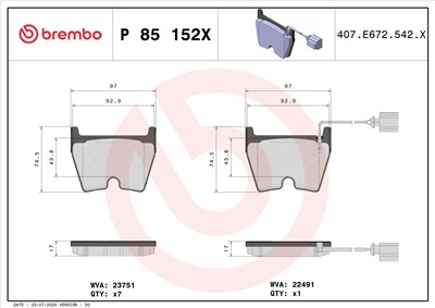 BREMBO P 85 152X Číslo výrobce: 22033. EAN: 8020584069479.
