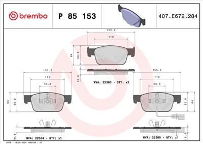 BREMBO P 85 153 Číslo výrobce: 22383. EAN: 8020584084434.