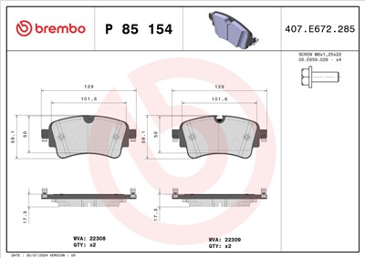 BREMBO P 85 154 Číslo výrobce: 22309. EAN: 8020584084496.