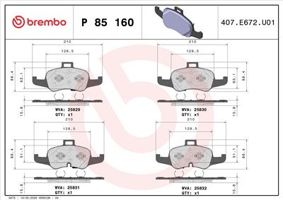 BREMBO P 85 160 Číslo výrobce: 25829. EAN: 8020584084748.