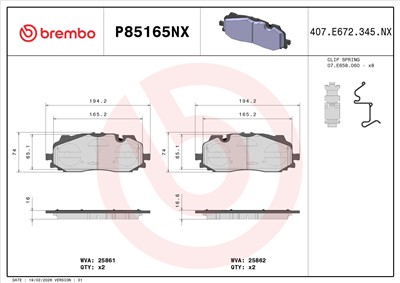 BREMBO P85165NX Číslo výrobce: 25861. EAN: 8020584130629.