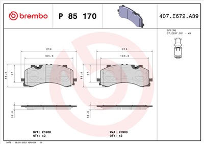BREMBO P 85 170 Číslo výrobce: 25909. EAN: 8020584068441.