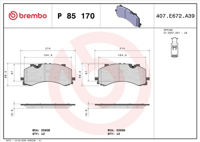 BREMBO P 85 170 Číslo výrobce: 25908. EAN: 8020584068441.