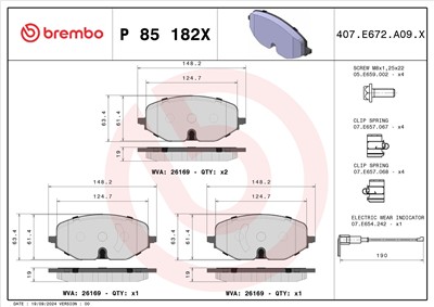 BREMBO P 85 182X Číslo výrobce: 26169. EAN: 8020584122013.