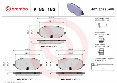 BREMBO P 85 182 Číslo výrobce: 26169. EAN: 8020584118528.