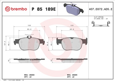 BREMBO P 85 189E Číslo výrobce: 26303. EAN: 8020584130100.