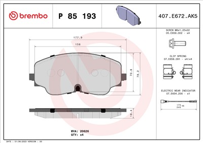BREMBO P 85 193 Číslo výrobce: 20626. EAN: 8020584122952.