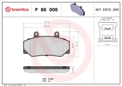 BREMBO P 86 006 Číslo výrobce: 21233. EAN: 8020584058947.