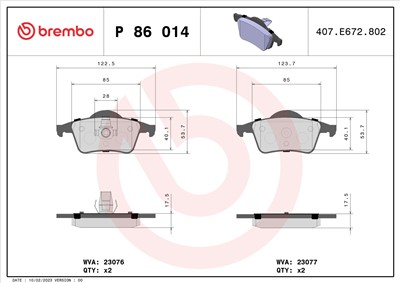 BREMBO P 86 014 Číslo výrobce: 23076. EAN: 8020584059029.