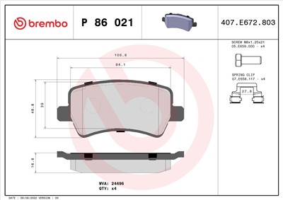 BREMBO P 86 021 Číslo výrobce: 24496. EAN: 8020584062630.