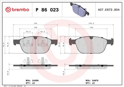 BREMBO P 86 023 Číslo výrobce: 24875. EAN: 8020584091067.