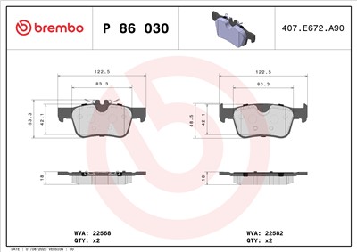 BREMBO P 86 030 Číslo výrobce: 22582. EAN: 8020584087152.