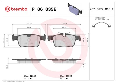BREMBO P 86 035E Číslo výrobce: 22582. EAN: 8020584130230.