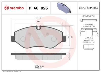 BREMBO P A6 026 Číslo výrobce: 29229. EAN: 8020584062685.
