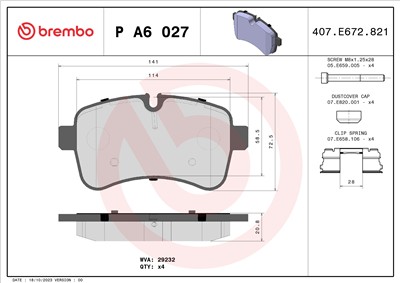 BREMBO P A6 027 Číslo výrobce: 29232. EAN: 8020584062692.