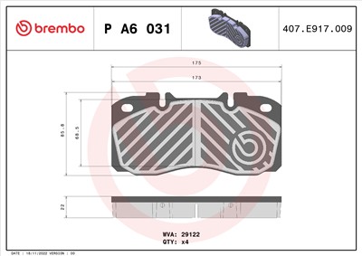 BREMBO P A6 031 Číslo výrobce: 29122. EAN: 8020584122204.