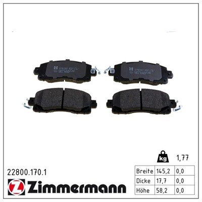 ZIMMERMANN 22800.170.1 Číslo výrobce: 22800. EAN: 4250238784531.