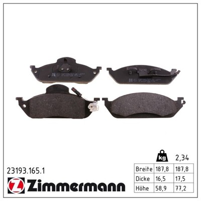 ZIMMERMANN 23193.165.1 Číslo výrobce: 23193. EAN: 4250238737452.