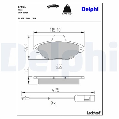 DELPHI LP851 EAN: 5012759306451.