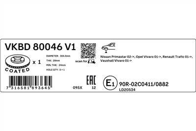 SKF VKBD 80046 V1 EAN: 7316581893645.