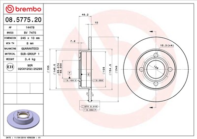 BREMBO 08.5775.20 EAN: 8020584577523.