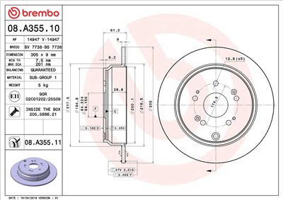 BREMBO 08.A355.11 EAN: 8020584031582.