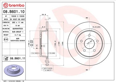 BREMBO 08.B601.11 EAN: 8020584216439.