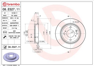 BREMBO 08.E527.11 EAN: 8020584321348.