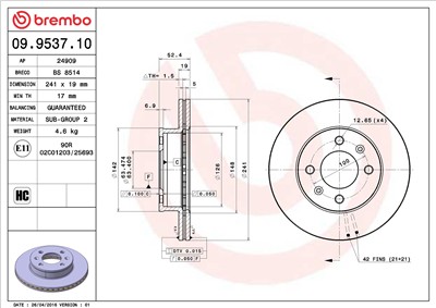 BREMBO 09.9537.10 EAN: 8020584953716.