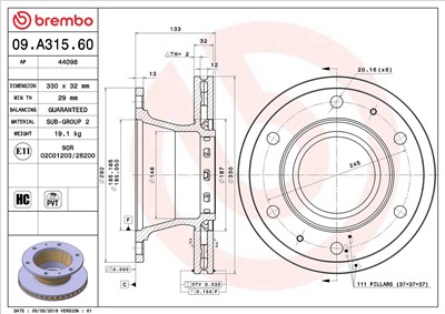 BREMBO 09.A315.60 EAN: 8020584016534.