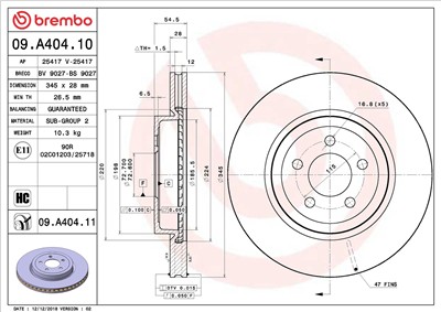 BREMBO 09.A404.11 EAN: 8020584210635.