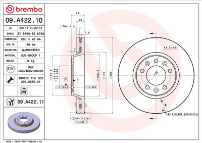 BREMBO 09.A422.11 EAN: 8020584229439.