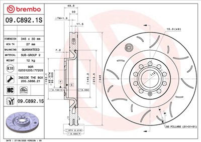 BREMBO 09.C892.1S EAN: 8020584346426.