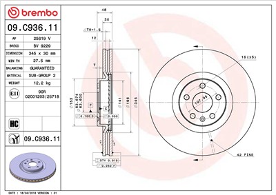 BREMBO 09.C936.11 EAN: 8020584228975.