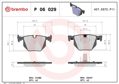 BREMBO P 06 029 Číslo výrobce: 21282. EAN: 8020584050293.
