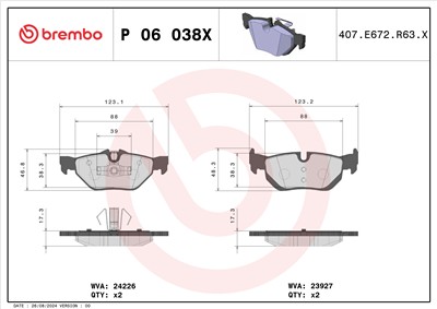 BREMBO P 06 038X Číslo výrobce: 23926. EAN: 8020584068526.