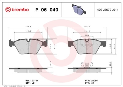 BREMBO P 06 040 Číslo výrobce: 23794. EAN: 8020584059883.