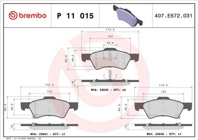 BREMBO P 11 015 Číslo výrobce: 23640. EAN: 8020584050521.