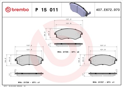 BREMBO P 15 011 Číslo výrobce: 21725. EAN: 8020584060193.