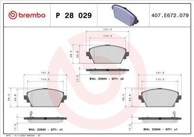 BREMBO P 28 029 Číslo výrobce: 23094. EAN: 8020584052631.