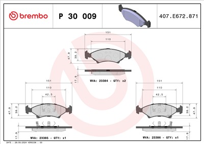 BREMBO P 30 009 Číslo výrobce: 23384. EAN: 8020584052792.