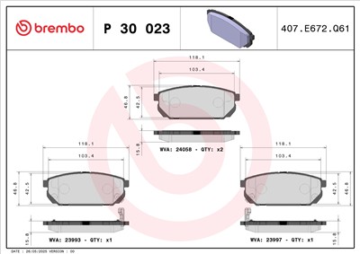 BREMBO P 30 023 Číslo výrobce: 23993. EAN: 8020584059852.