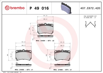 BREMBO P 49 016 Číslo výrobce: 21654. EAN: 8020584053539.